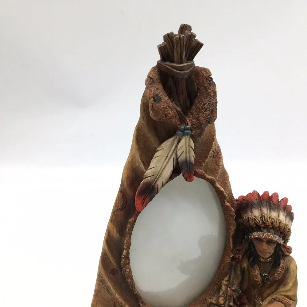 Native American Indian Chief +Tipi Teepee Picture Frame 4x6 Photo Resin 11”x8